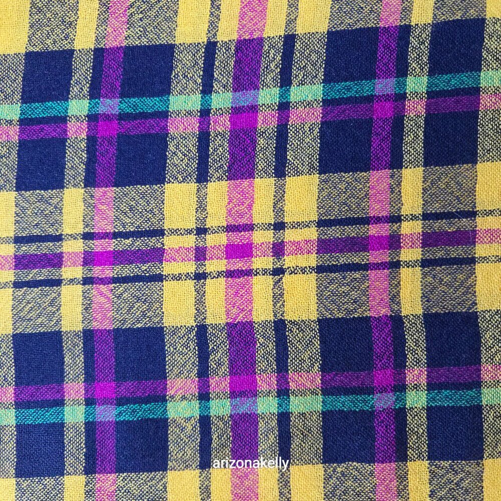 Talbots Lightweight Wool Scarf Yellow & Purple Plaid - Picture 8 of 10